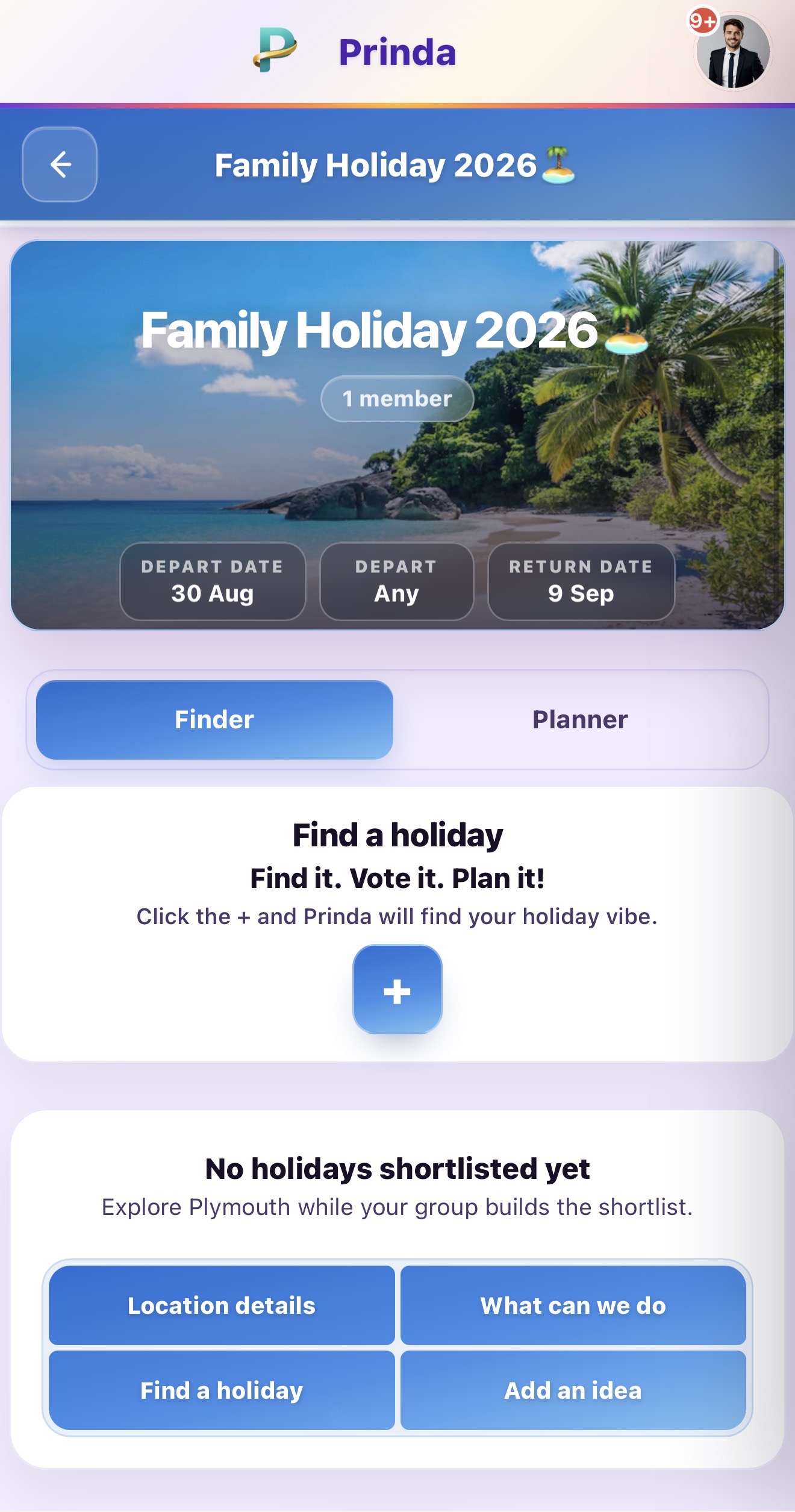 Prinda shared family holiday finder and planner